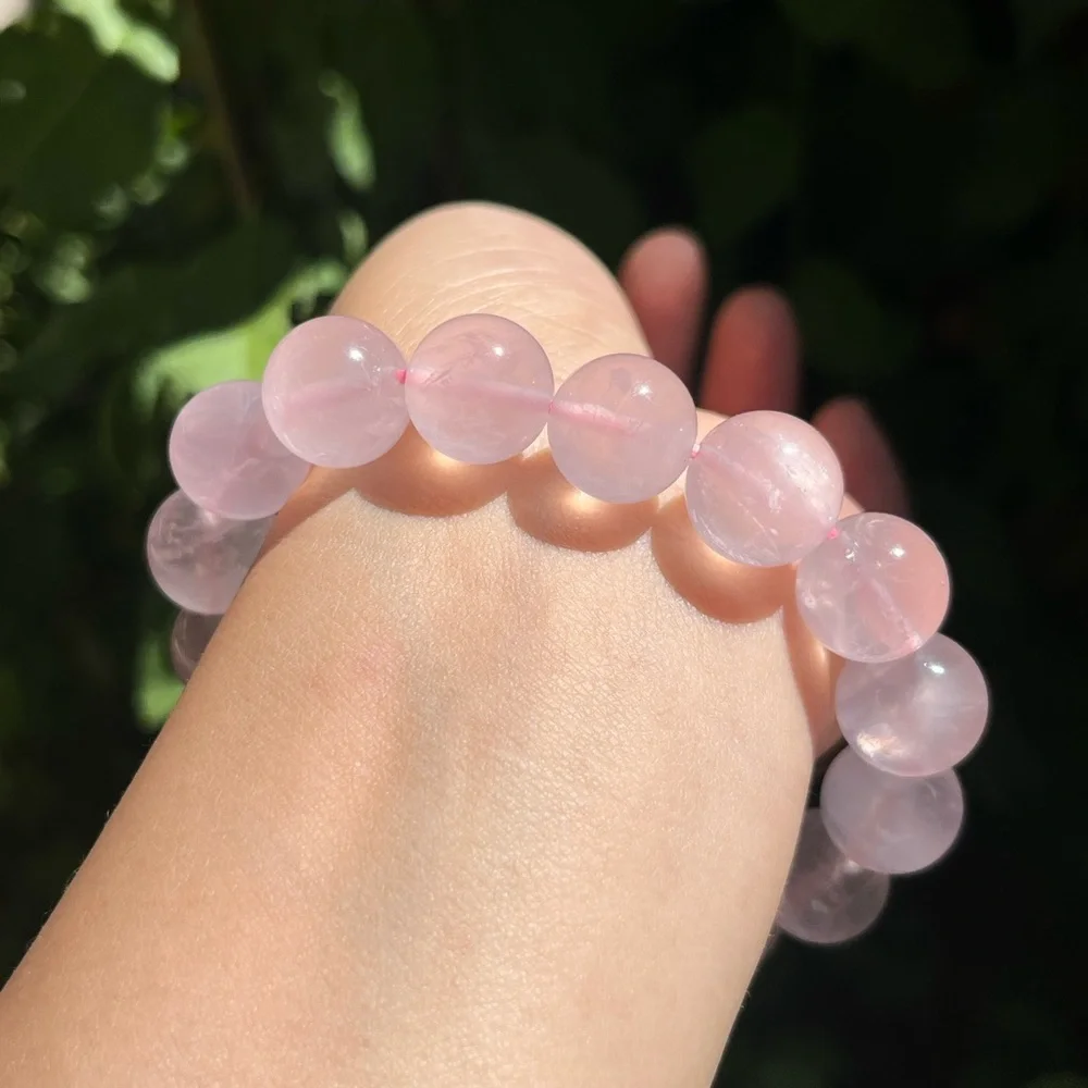13mm stretchable pink rose quartz‎ bracelet